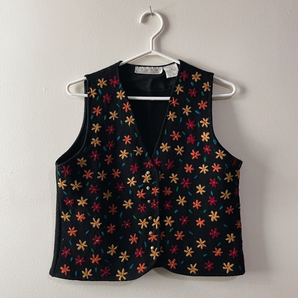 Vintage Wool Embroidered Flower Vest - Picture 1 of 3